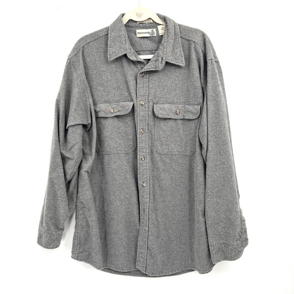 Fieldmaster 100% cotton‎ made in USA chamois flannel shirt gray outdoor work XLT